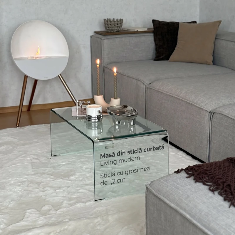 HOMCOM Măsuță din Sticlă Temperată Modernă pentru Living cu Design Monobloc, 80 x 45 x 35 cm, Transparent