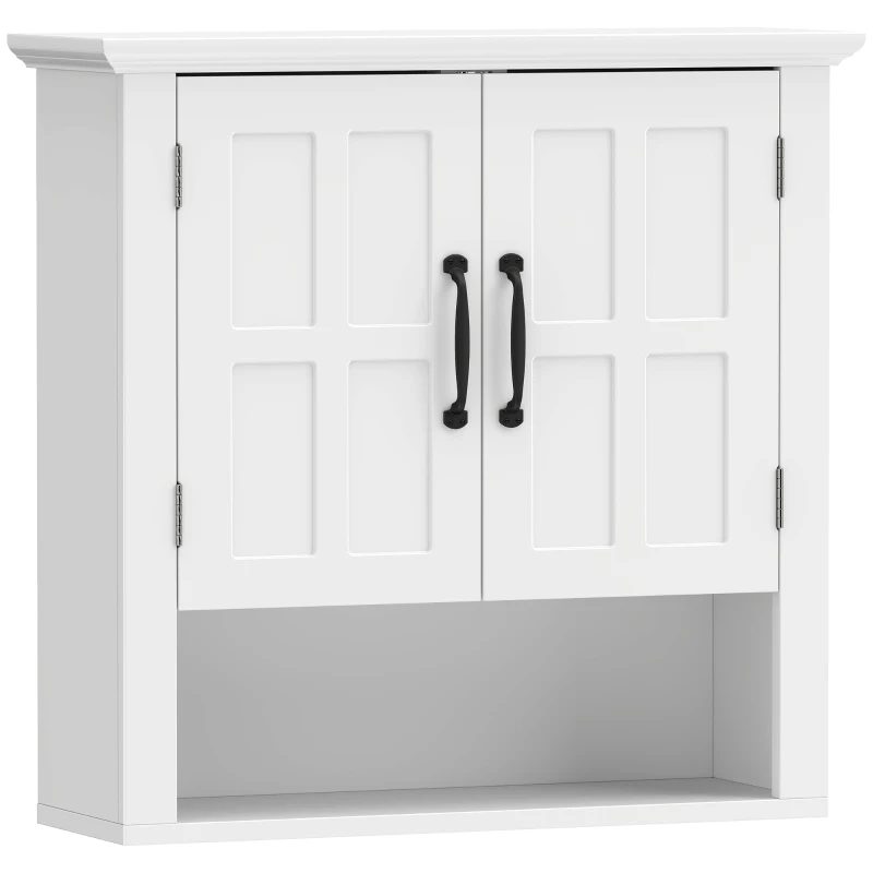 HOMCOM Armario de Pared para Baño con 2 Puertas y Estante Abierto para Aseo Dormitorio Ducha 60x19,8x58 cm Blanco