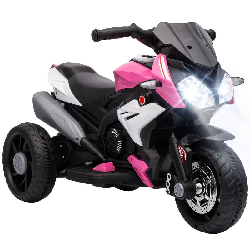 HOMCOM Motocicletă Electrică, 6 V, cu 3 Roți, pentru Copii de 3-5 Ani, Roz