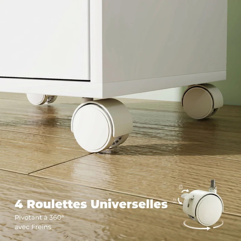 HOMCOM Caisson de Bureau Mobile avec 6 Tiroirs Silencieux, Caisson de Rangement sur Roulettes,  40 x 35 x 63 cm, Blanc