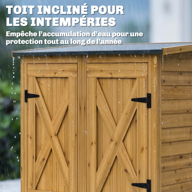 Outsunny Abri de Rangement en Bois, Cabane de Jardin avec 2 Étagères, Marron