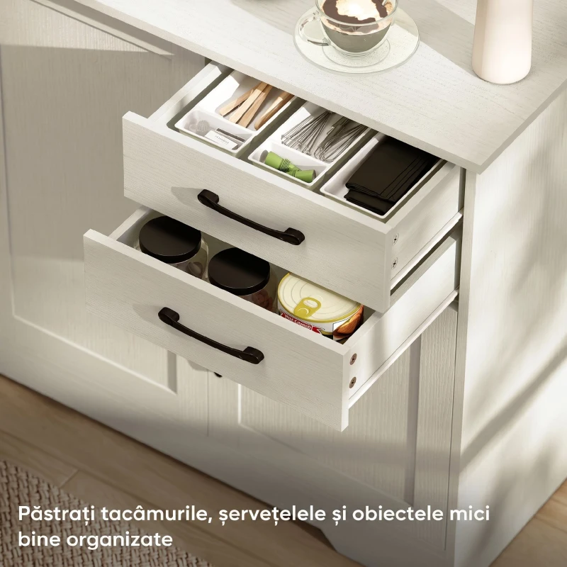 HOMCOM Mobilier Bucătărie cu 2 Sertare și 3 Dulapuri, Polițe Reglabile, 120 x 38 x 79 cm, Crem