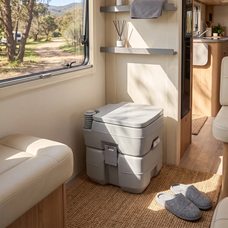 HOMCOM Campingtoilette, 20 L Mobil-WC, Camping-WC mit Spül- und Abwassertank, 35,5 x 41 x 42,5 cm, Kunststoff, Grau