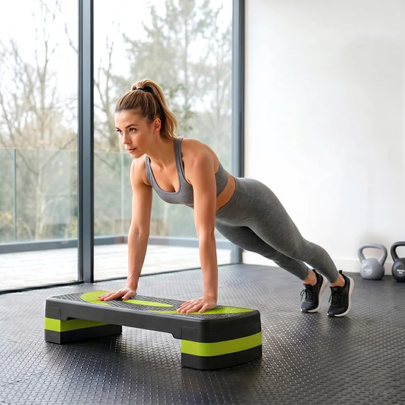 HOMCOM Aerobic Fitness Step, Stepper reglabil la 3 inaltimi 10-15-20 cm pentru antrenament acasa si la sala, albastru si negru