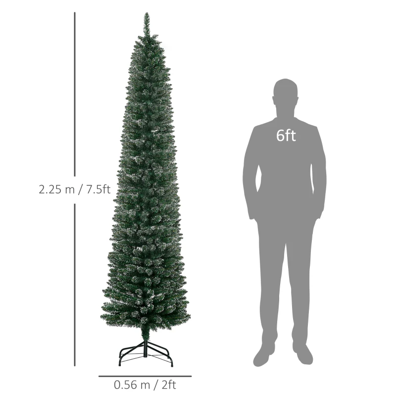 HOMCOM Brad de Crăciun Slim cu 624 Ramuri, Bază Pliabilă, Plastic și Metal, 56x56x225 cm, Verde