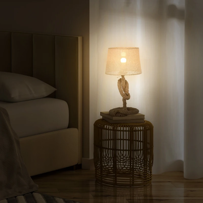 HOMCOM Nautical Style Table Lamp with Fabric Lampshade Metal Frame Power Switch, 48cm Home Desk Lamp Bedroom Living Room Study E27 Base, Beige