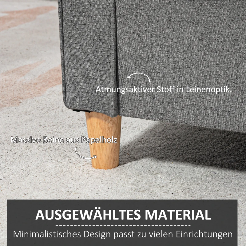 HOMCOM 2 Sitzer Sofa, Couch mit Holzbeine, Leinenoptik, Gepolsterter Polstersofa, Doppelsofa im Modern-Stil für Wohnzimmer, Schlafzimmer, Grau