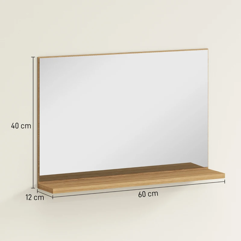 kleankin Oglindă de baie de perete cu poliță, design modern și multifuncțional, 60x12x40 cm, lemn