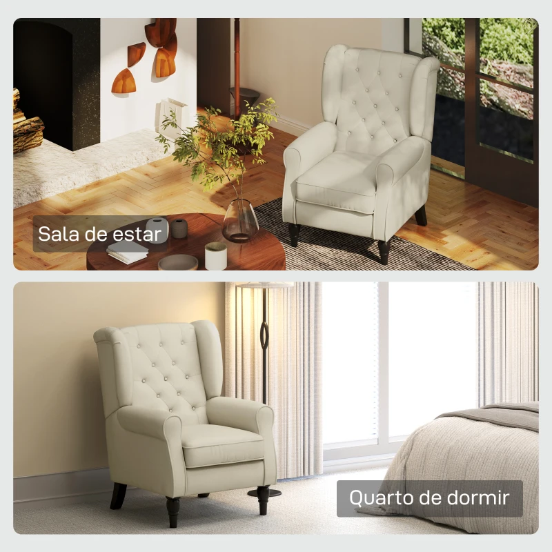 HOMCOM Poltrona de Sala de Estar Poltrona Moderna para Dormitório com Pés de Madeira Poltrona Individual 74x86x102 cm Creme