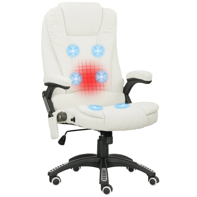 Vinsetto Scaun de Birou Reclinabil cu Masaj, Înălțime Reglabilă, Telecomandă, Textil cu Aspect de In, Crem