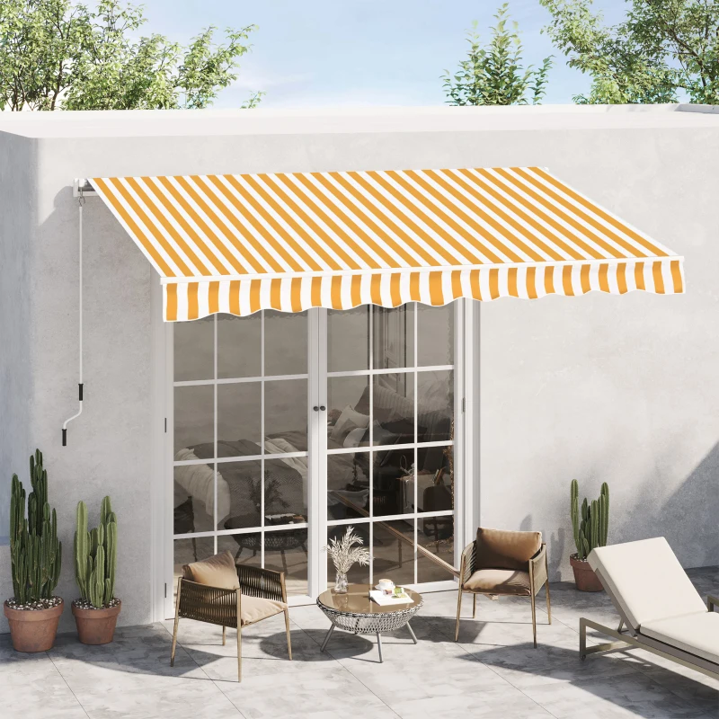 Outsunny Toldo Manual Retrátil 350x250 cm Toldo Exterior para Terraço com Ângulo Ajustável Braço Articulado Montagem à Parede Estrutura de Alumínio Anti-UV e Impermeável para Jardim Laranja
