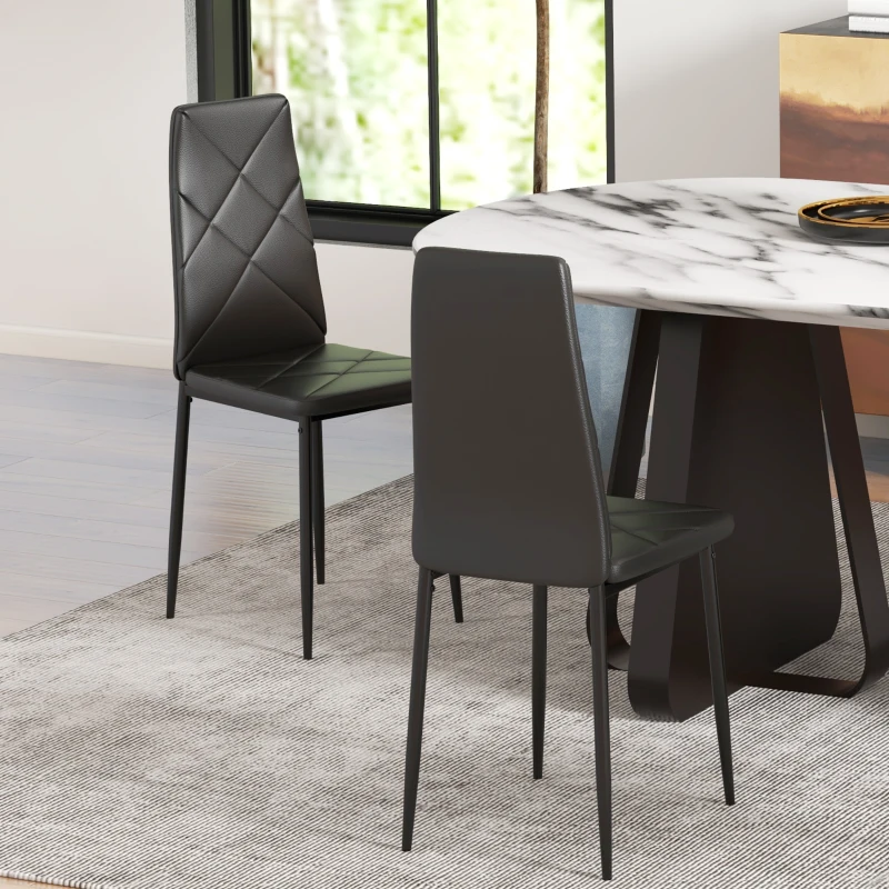 HOMCOM Set de 2 Scaune de Sufragerie Moderne cu Spătar Înalt din Piele Ecologică și Oțel, 41x50x97 cm, Negru