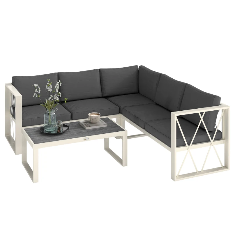 Outsunny Set Mobilier de Grădină cu Fotoliu Rabatabil, 2 Canapele cu Perne și Măsuță, Gri