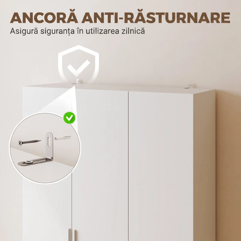 HOMCOM Dulap cu Rafturi Reglabile și Uși cu Închidere Lentă pentru Dormitor, Alb