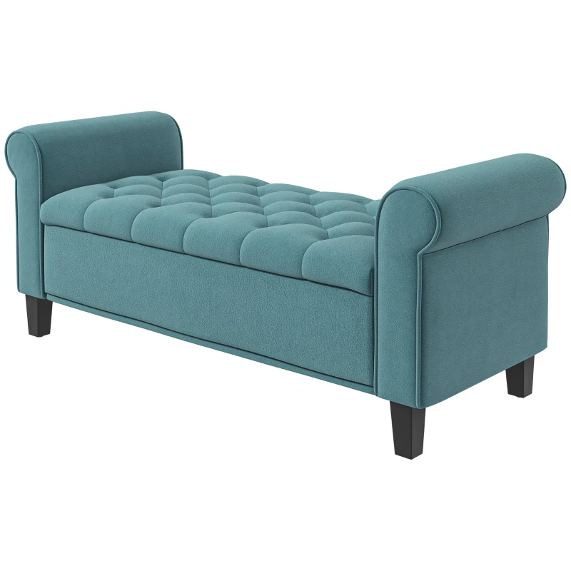 HOMCOM Bancă pentru Capătul Patului din Material Catifelat cu Compartiment de Depozitare și Mânere, 126x48.5x57 cm, Verde