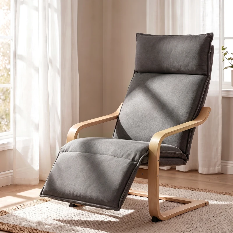HOMCOM Butaca de Salón Tapizada en Lino con Reposapiés con Balanceo Suave Respaldo Alto Asiento Amplio Gris Oscuro