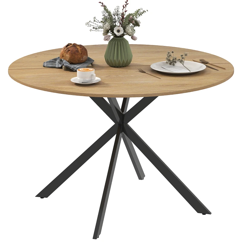 HOMCOM, Masă de Sufragerie, stil industrial, Melamină din lemn, oțel,120cm x 120cm x 75cm,Stejar