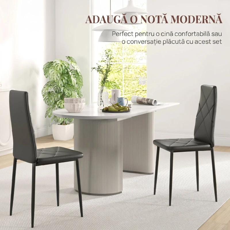 HOMCOM Set de 2 Scaune de Sufragerie Moderne cu Spătar Înalt din Piele Ecologică și Oțel, 41x50x97 cm, Negru