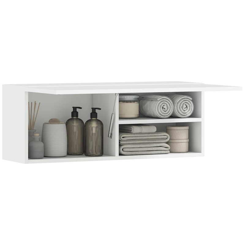HOMCOM Dulap Suspendat pentru Baie cu Ușă Rabatabilă și Rafturi, 80x25x30 cm, Alb