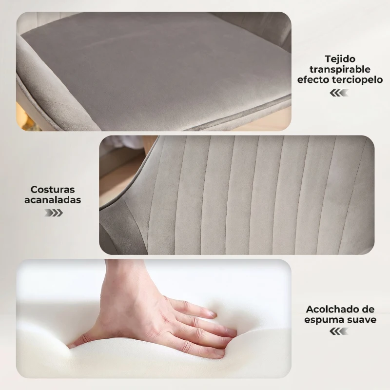 HOMCOM Juego de 2 Taburetes de Bar Giratorios Altura Ajustable 62-83 cm Tapizada en Terciopelo Respaldo y Reposapiés Gris