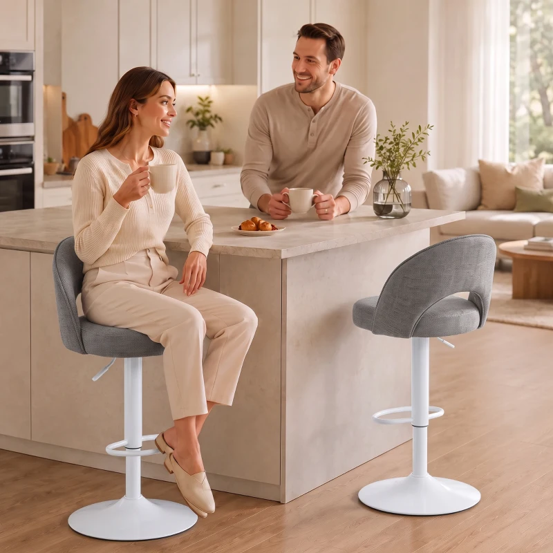 HOMCOM 2er-Set Barhocker, höhenverstellbare Barstühle, gepolsterte Chenille-Sitzfläche, 360° drehbar, Grau