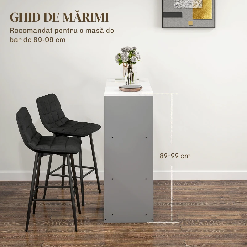 HOMCOM Set 2 Scaune de Bucătărie Stil Nordic din Material Textil cu Efect de Catifea și Metal, 45x47x84 cm, Negru