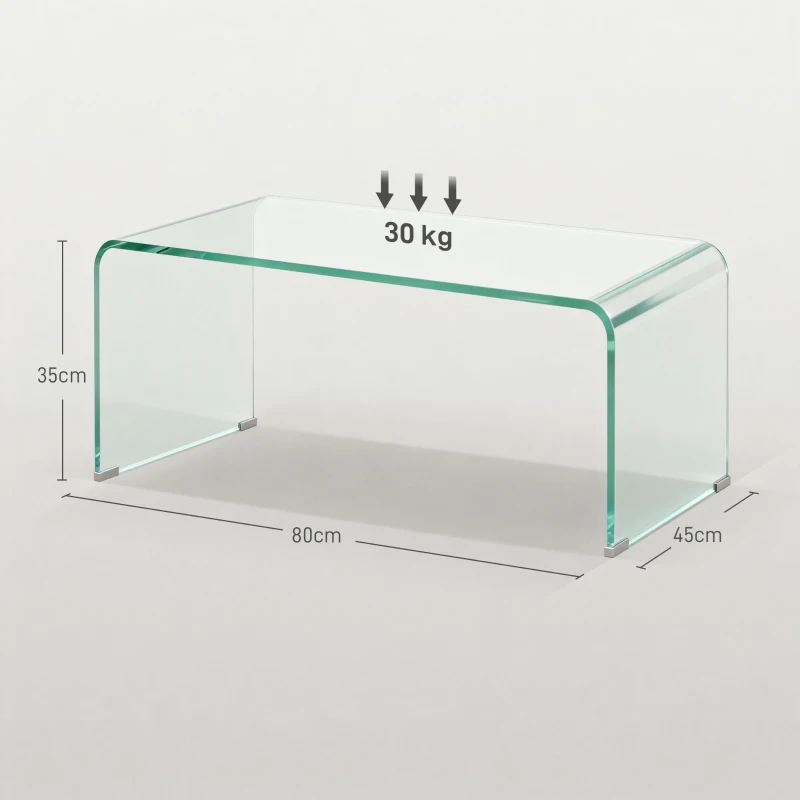 HOMCOM Măsuță din Sticlă Temperată Modernă pentru Living cu Design Monobloc, 80 x 45 x 35 cm, Transparent