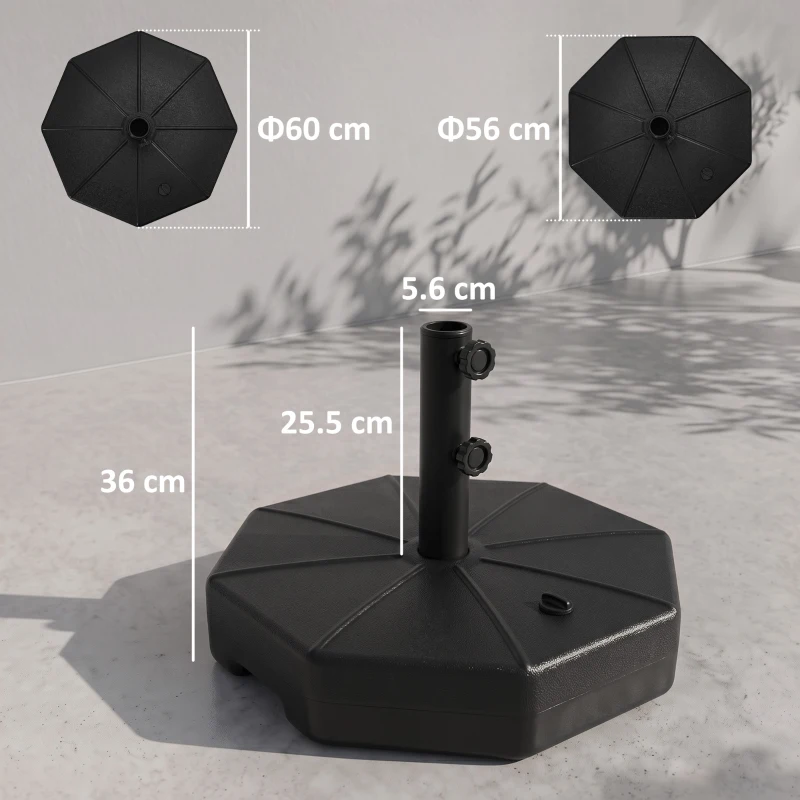 Outsunny Bază pentru Umbrelă din Plastic Umplută cu Apă și Nisip 28-40 kg, pentru Stâlpi de 38-48 mm, Ø60 cm, Negru