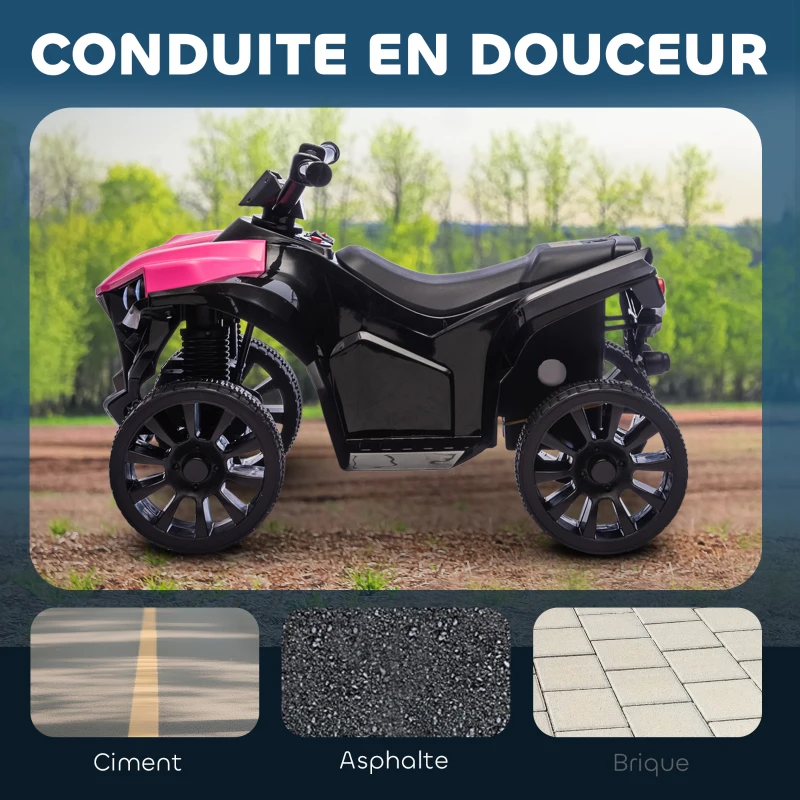 AIYAPLAY Quad électrique enfant 6V, voiture électrique enfants ATV, musique et phares LED, pour 18 à 56 mois, 70 x 42 x 45 cm, rose