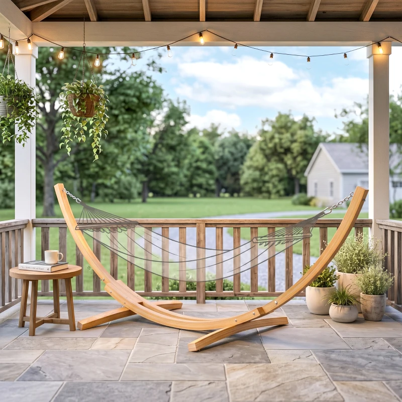 Outsunny Support pied de hamac structure robuste en bois de pin charge max. 120 Kg dim. 325L x 120l x 118H cm bois naturel