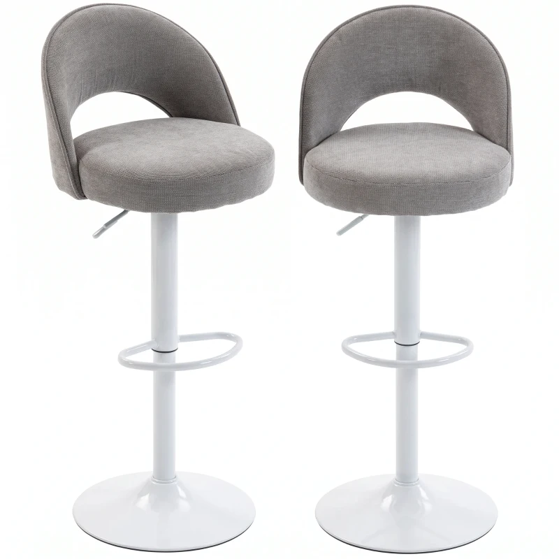 HOMCOM 2er-Set Barhocker, höhenverstellbare Barstühle, gepolsterte Chenille-Sitzfläche, 360° drehbar, Grau
