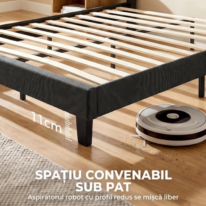 HOMCOM Cadru de Pat Dublu cu Lamele, 160x200cm, Negru