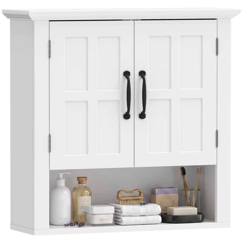 HOMCOM Armario de Pared para Baño con 2 Puertas y Estante Abierto para Aseo Dormitorio Ducha 60x19,8x58 cm Blanco