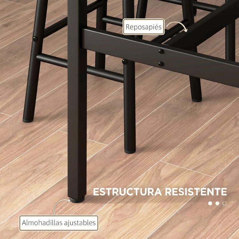 HOMCOM Conjunto Mesa Alta de Cocina con 2 Taburetes Marco de Acero Estilo Industrial Mesa Alta para Comedor Marrón Rústico