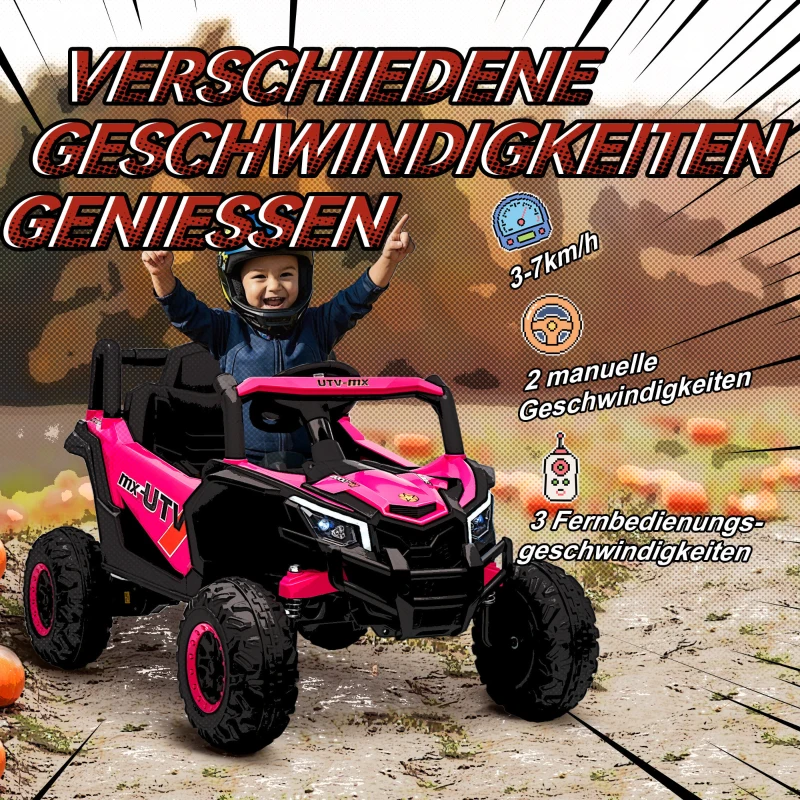 AIYAPLAY 12V Elektroauto für Kinder, Fernbedienungsfunktion, Gurt, Hupe, LED-Lichter, USB-Port, für 3-5 Jahre, Rosa