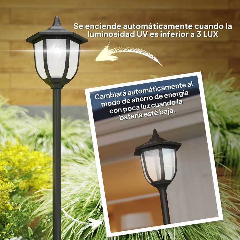 Outsunny Lámpara Solar de Jardín Farola con 6 Luces LED con Batería Recargable Solar con Autonomía de 6-8 Horas Ø26,5x177cm Negro