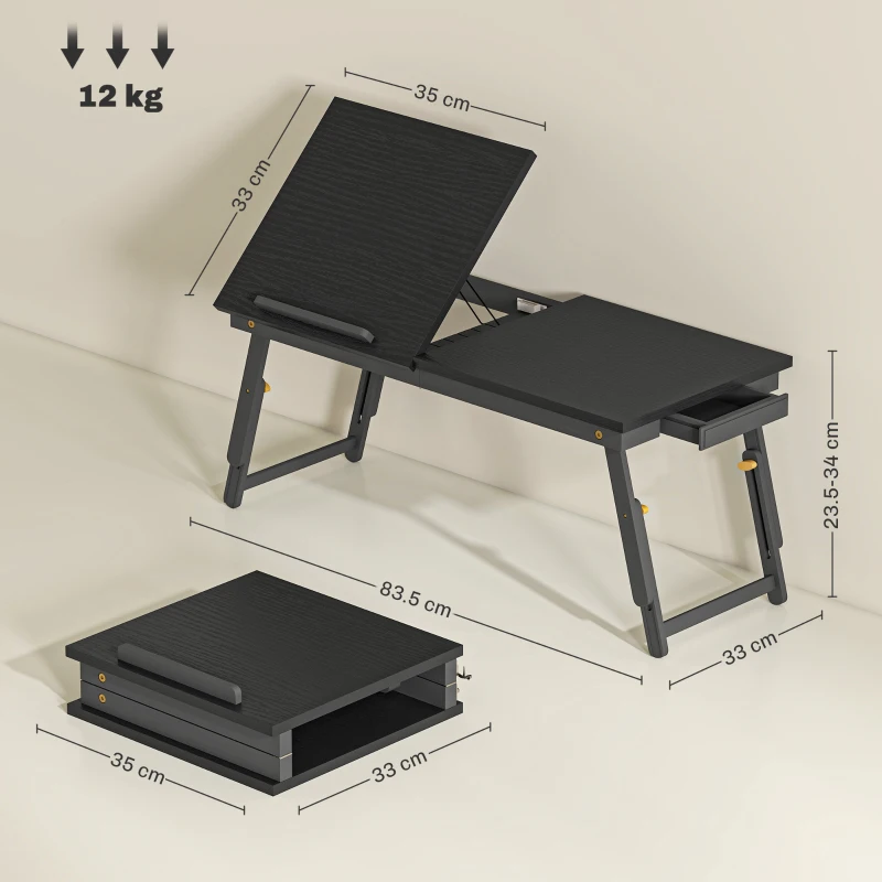 HOMCOM Suport Monitor Inclinabil și Reglabil cu Sertar Lateral, din Lemn, 83,5x33x23,5-34 cm, Negru