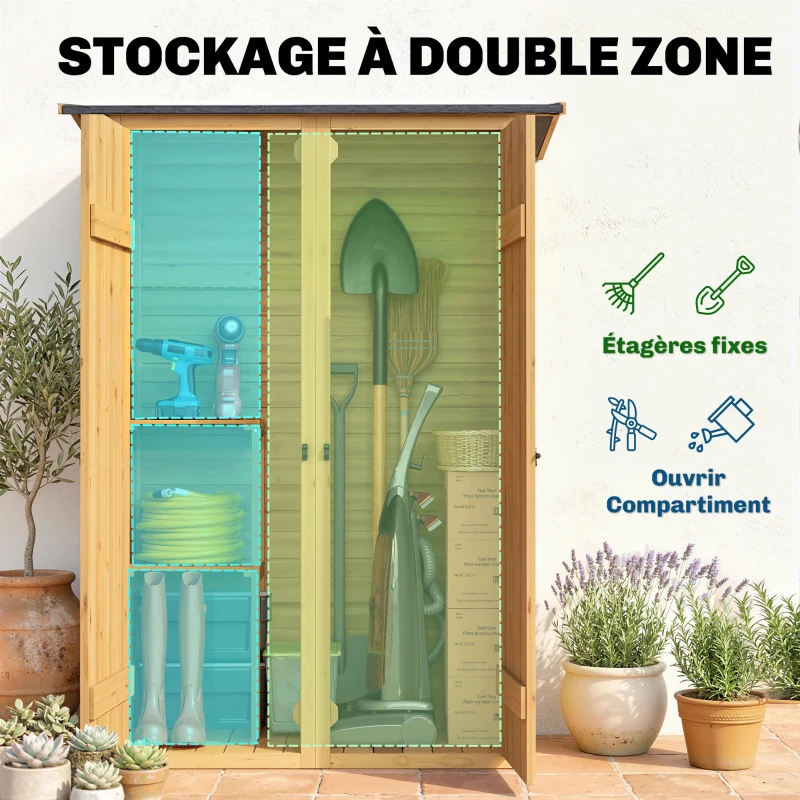 Outsunny Abri de Rangement en Bois, Cabane de Jardin avec 2 Étagères, Marron