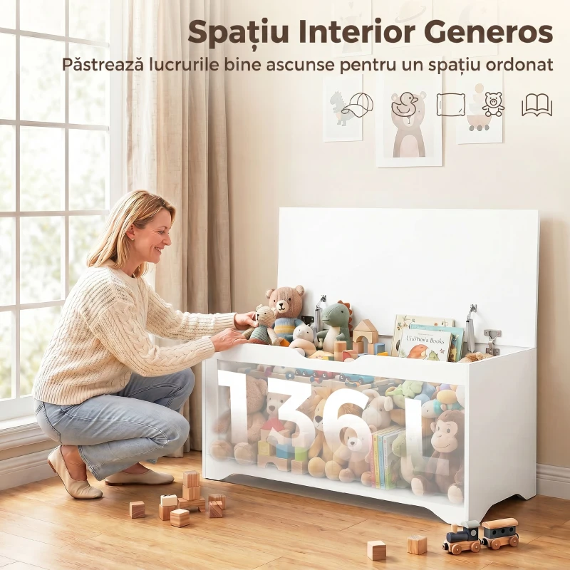 HOMCOM Bancă de Depozitare cu cu 2 Balamale de Siguranță 100 cm, PAL, Alb