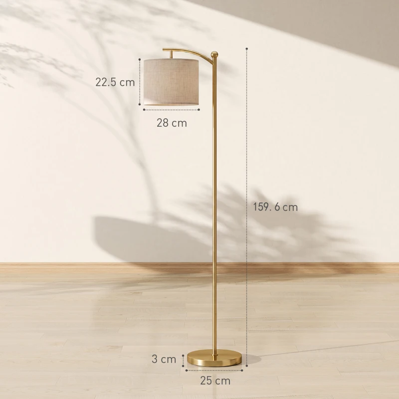HOMCOM Lampadar LED cu Telecomandă, Lumină Reglabilă în 11 Temperaturi de Culoare și 11 Niveluri de Luminozitate, Auriu