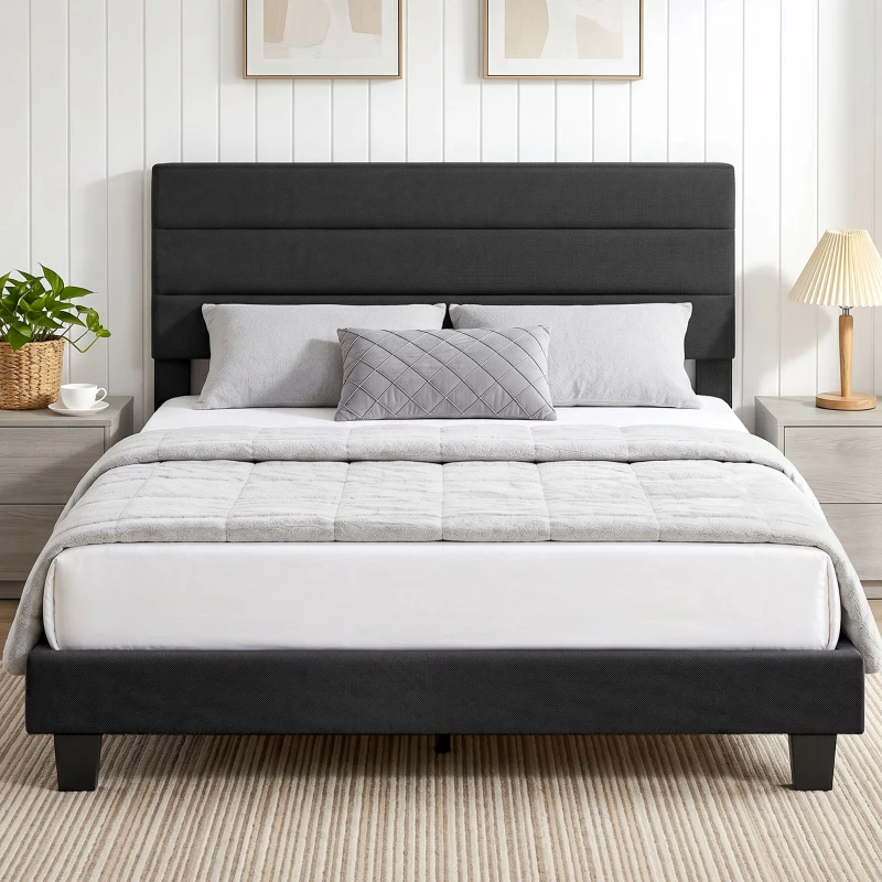 HOMCOM Cadru de Pat Dublu cu Lamele, 160x200cm, Negru