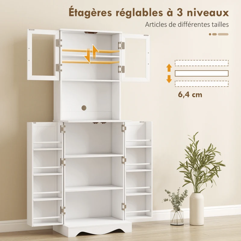 HOMCOM Buffet haut cuisine armoire de cuisine 4 portes 8 porte-épices plan de travail étagère réglable 60x39,5x179,6cm blanc(m-5)