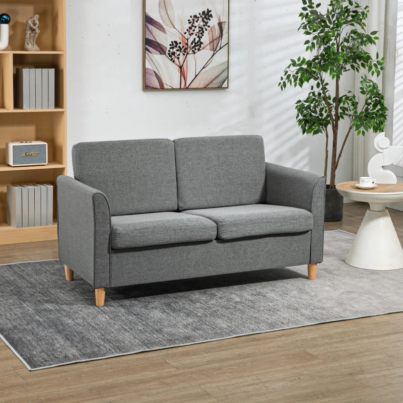 HOMCOM 2 Sitzer Sofa, Couch mit Holzbeine, Leinenoptik, Gepolsterter Polstersofa, Doppelsofa im Modern-Stil für Wohnzimmer, Schlafzimmer, Grau