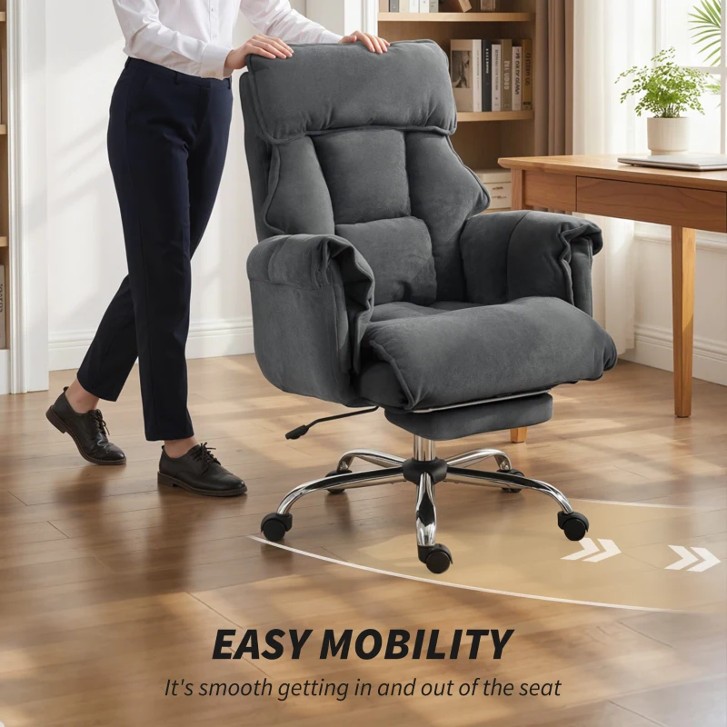 HOMCOM Chaise Bureau Ergonomique, Fauteuil de Bureau Inclinable, Hauteur Réglable, Appui-tête, Dossier Haut, Gris Foncé
