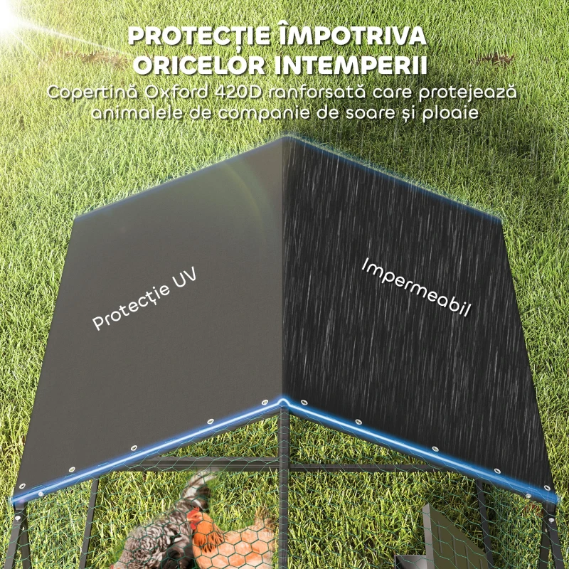 PawHut Adăpost pentru Găini de Exterior, 3x1x1m, din Oțel Zincat cu Semi-Acoperiș Impermeabil, Negru