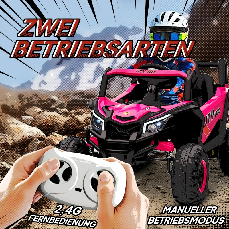 AIYAPLAY 12V Elektroauto für Kinder, Fernbedienungsfunktion, Gurt, Hupe, LED-Lichter, USB-Port, für 3-5 Jahre, Rosa