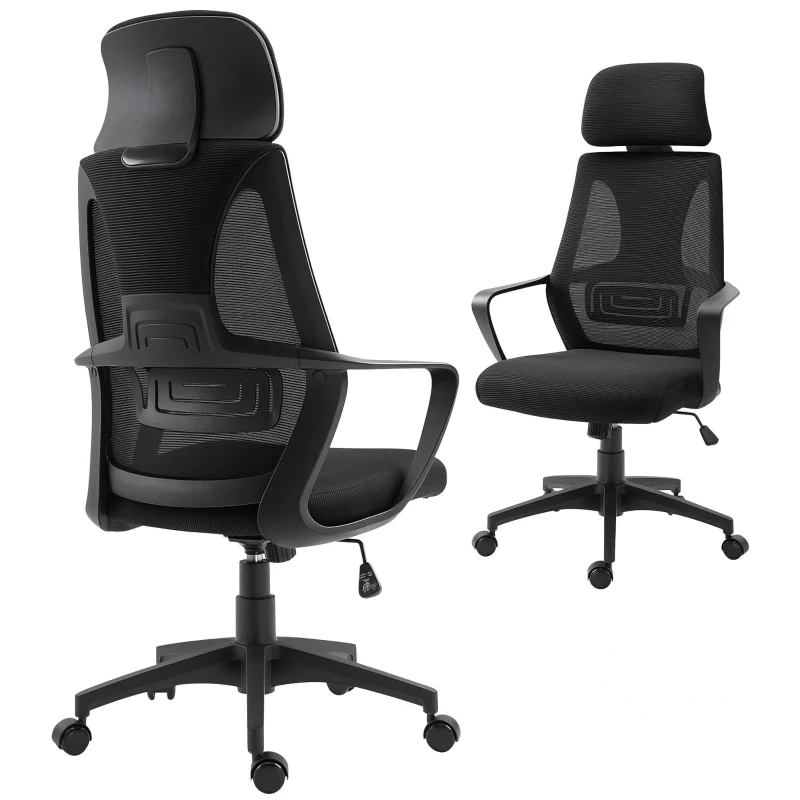 Vinsetto Ergonomic Office Chair, High Back Computer Chair, Mesh Desk Chair with Lumbar Support, Headrest, Wheel, Adjustable Height, Black