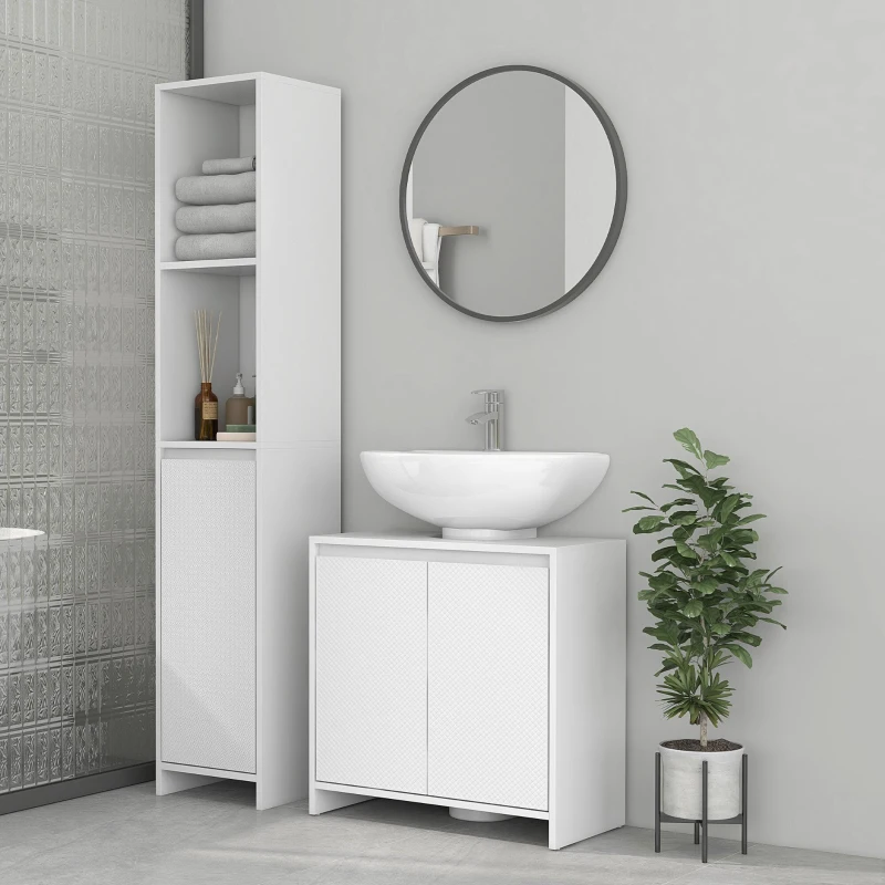 HOMCOM Under Sink Bathroom Cabinet, Freestanding Under Sink Cabinet with 2 Doors and Shelf for Basin without or with Pedestal, White