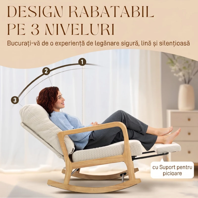 HOMCOM Balansoar din Catifea Fină cu Suport Picioare, Spătar Reclinabil, Stil Scandinav, Crem