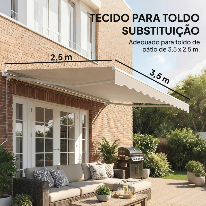 Outsunny Tecido de Reposição para Toldo com Lambrequim Repelente à Água Tecido de Substituição para Toldo Compatível 3,5x2,5 m Creme